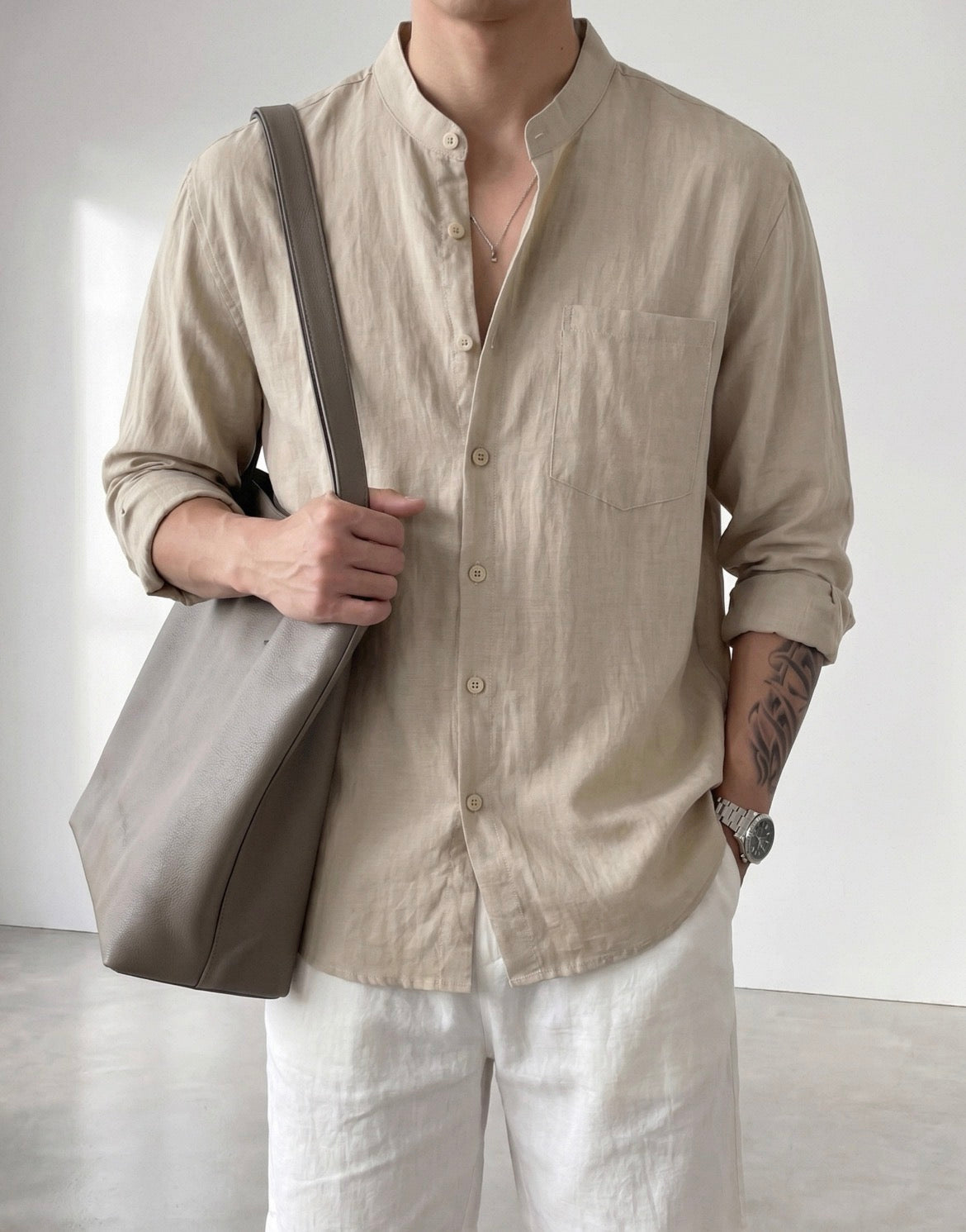 MONTARI LINEN STAND COLLAR