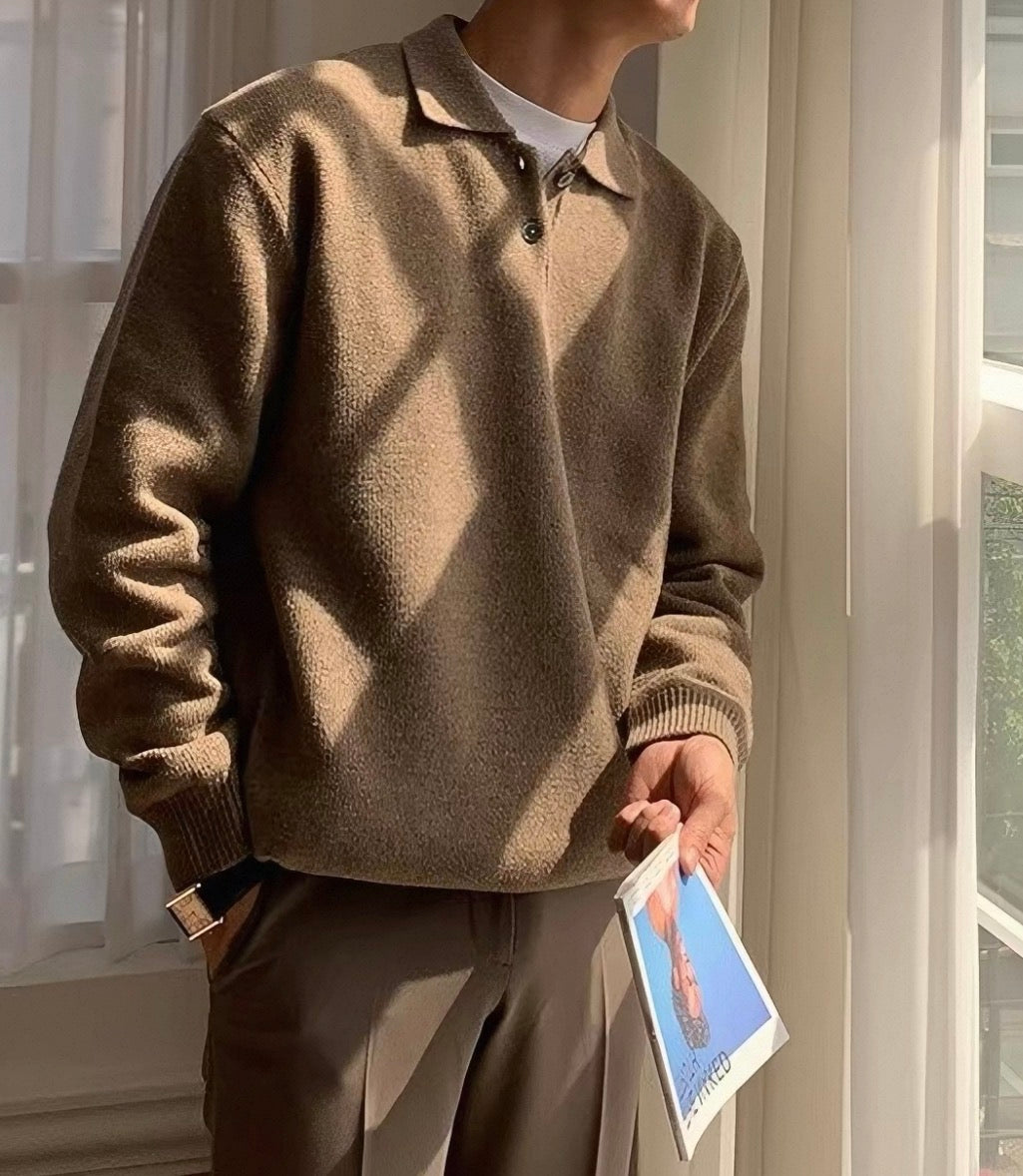 MONTARI TEXTURED KNIT POLO SWEATER