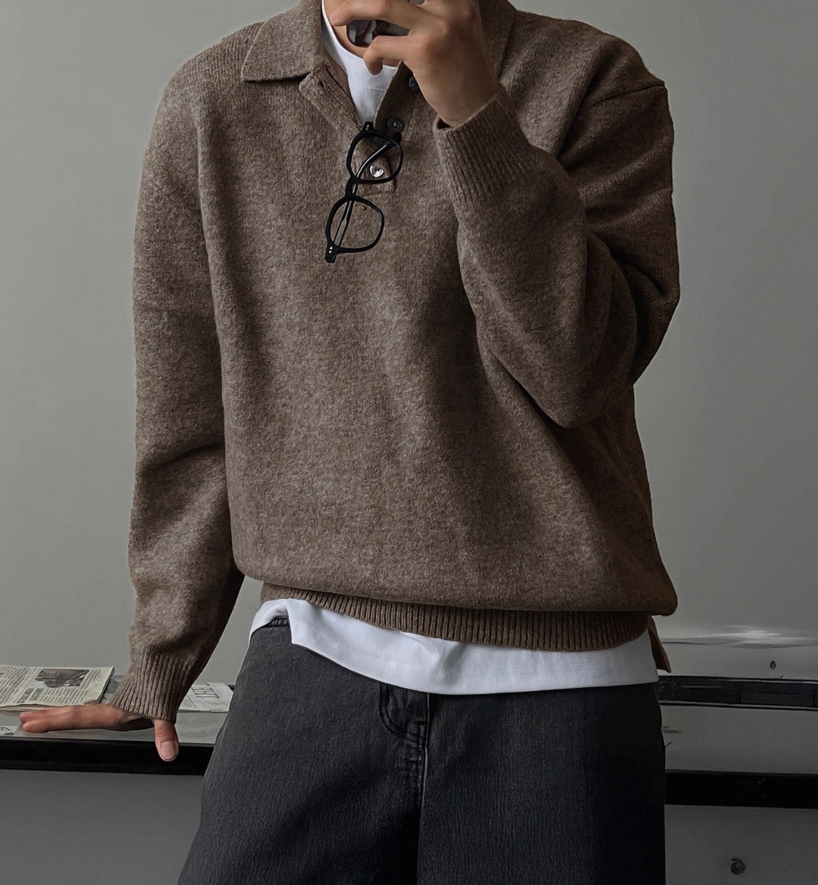 MONTARI TEXTURED KNIT POLO SWEATER
