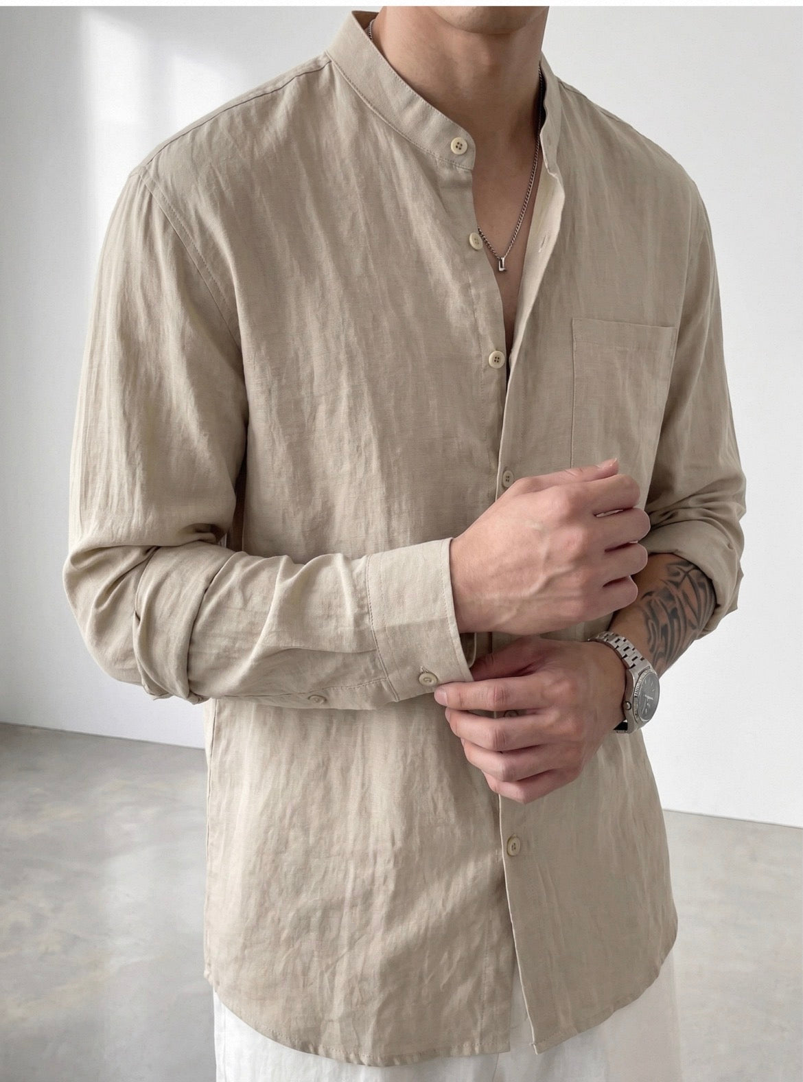 MONTARI LINEN STAND COLLAR