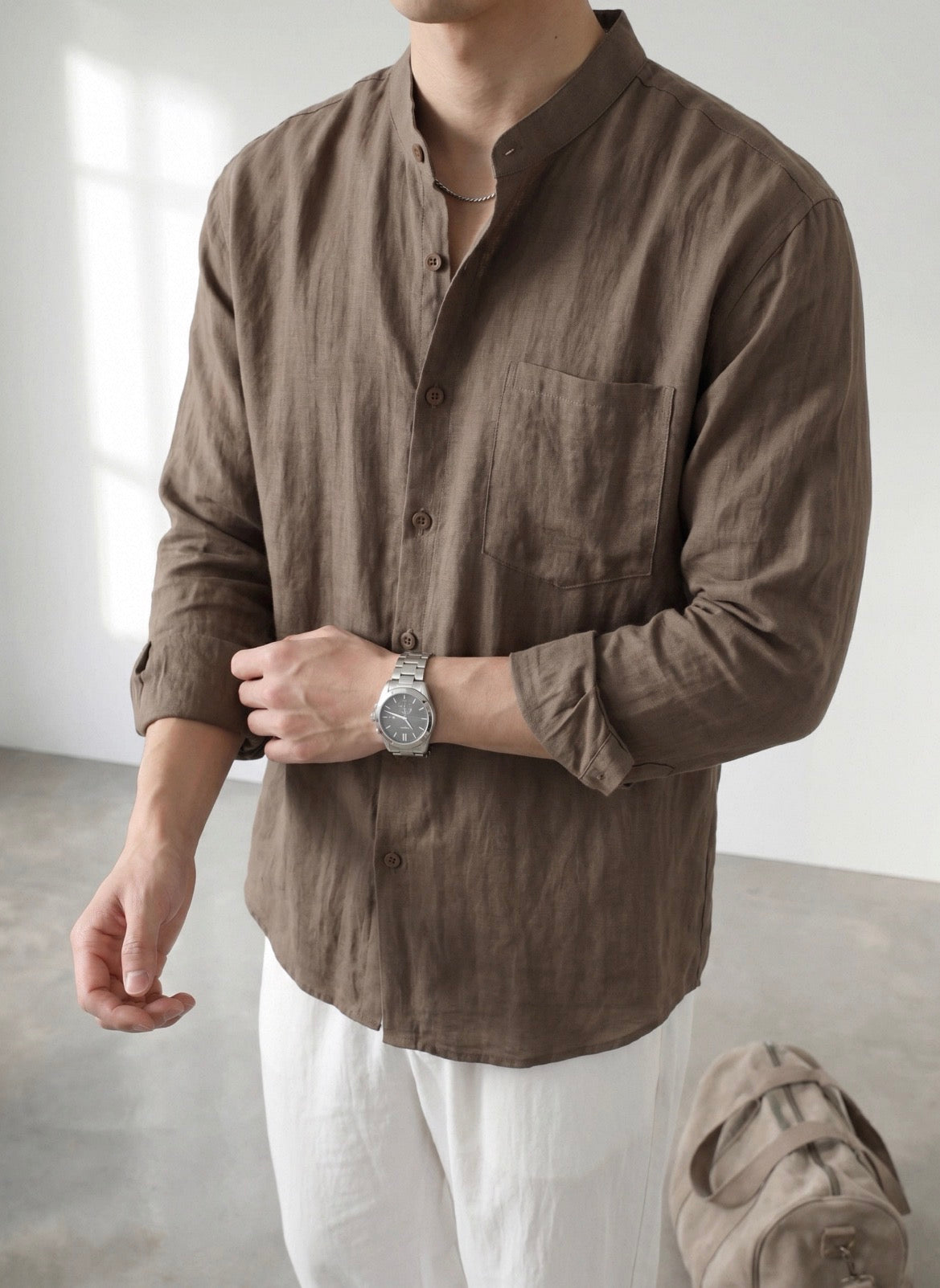MONTARI LINEN STAND COLLAR