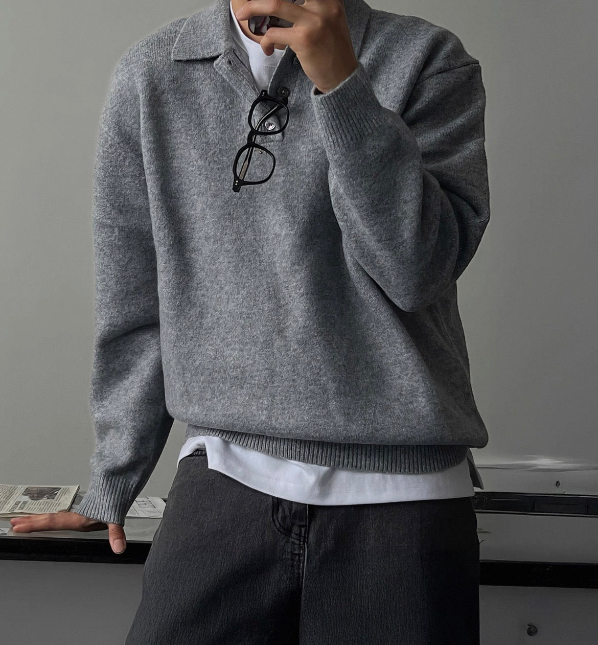 MONTARI TEXTURED KNIT POLO SWEATER