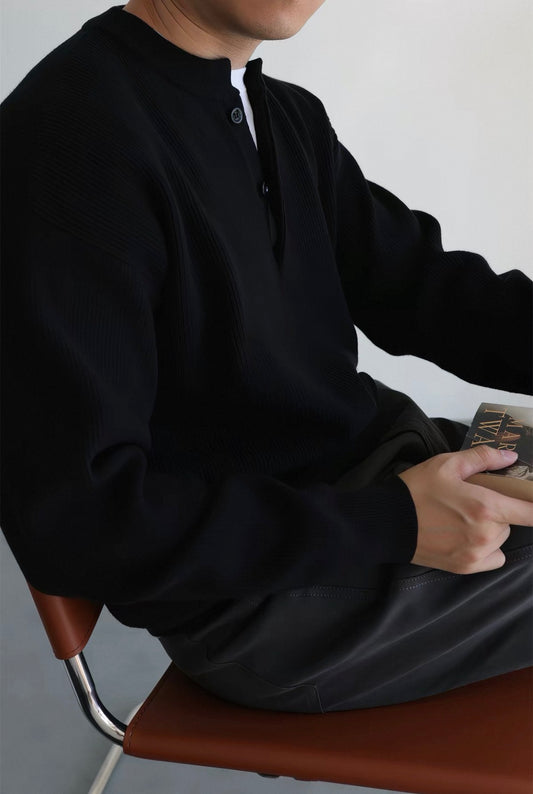 MONTARI RIBBED BUTTON-UP SWEATER