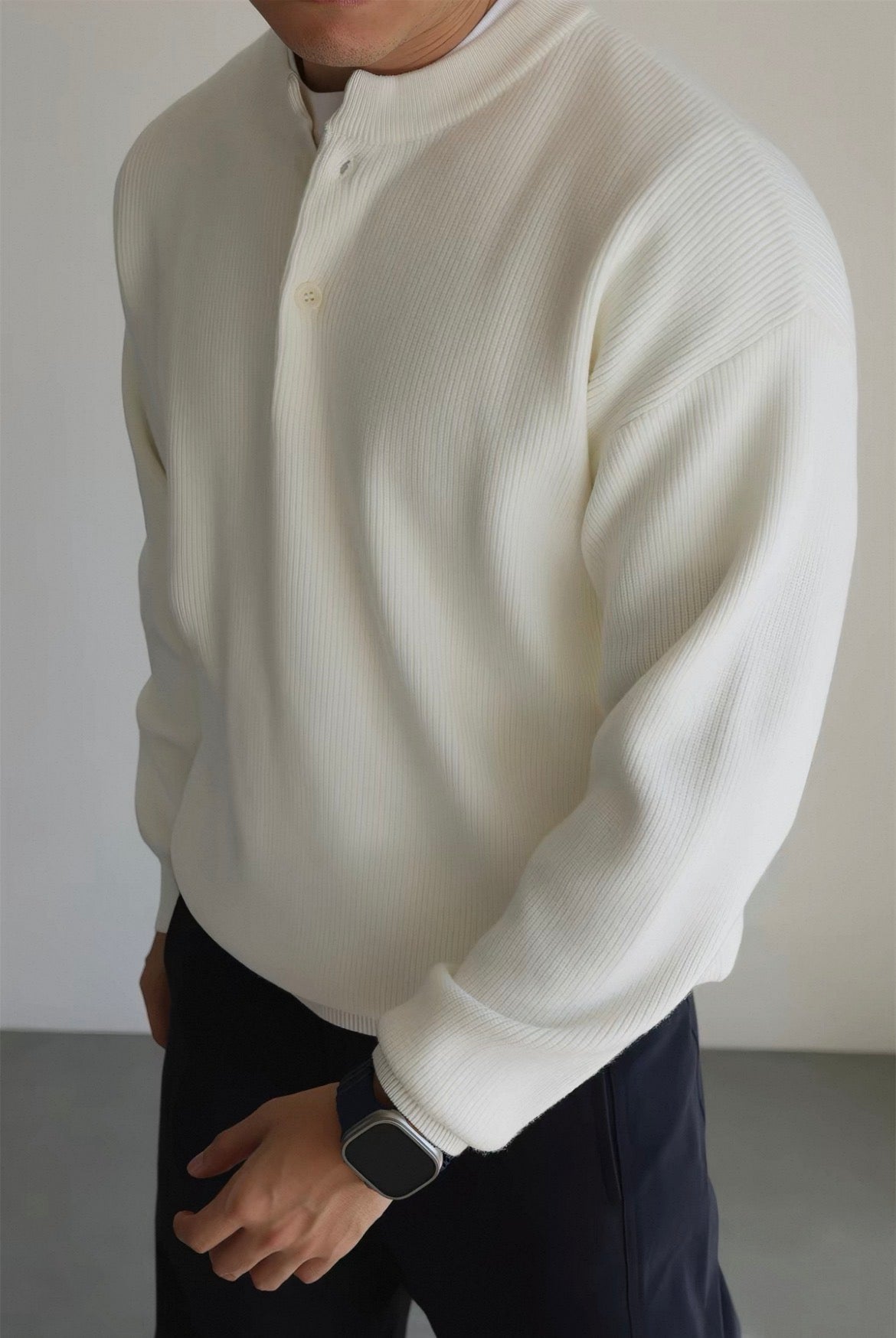 MONTARI RIBBED BUTTON-UP SWEATER