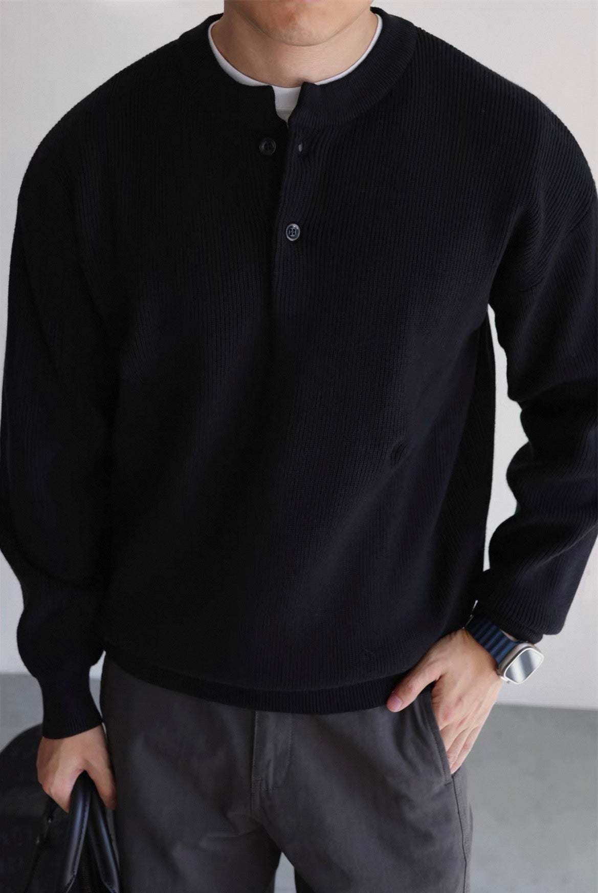 MONTARI RIBBED BUTTON-UP SWEATER