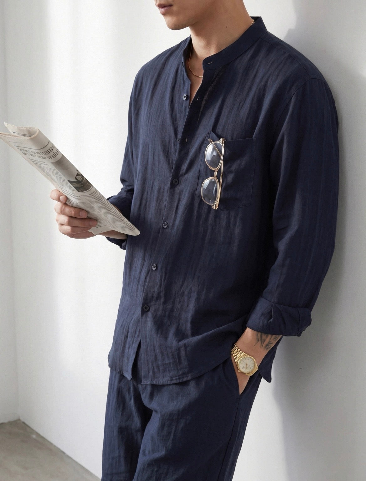 MONTARI LINEN STAND COLLAR