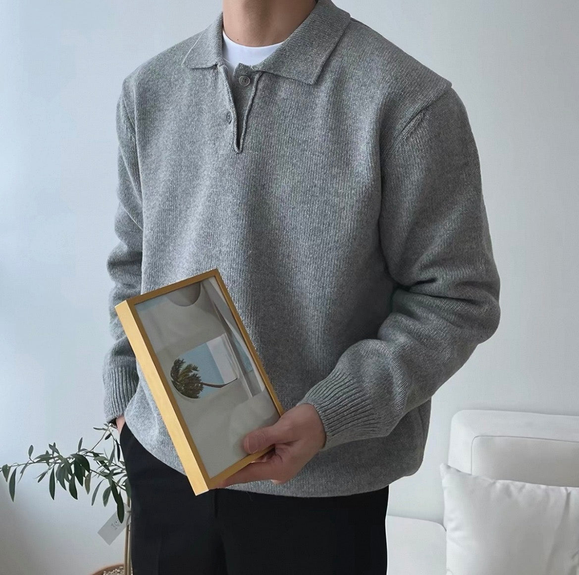 MONTARI TEXTURED KNIT POLO SWEATER