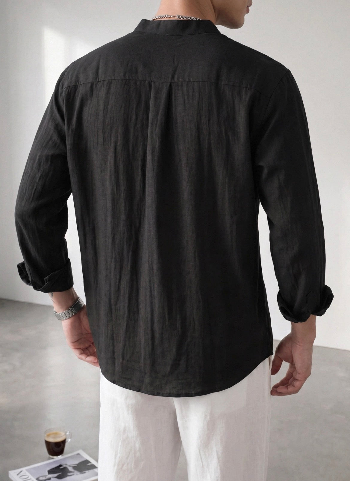 MONTARI LINEN STAND COLLAR