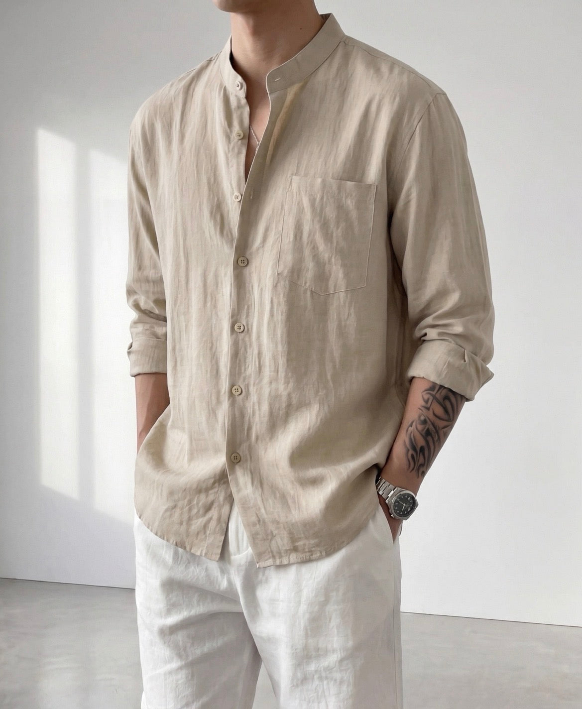 MONTARI LINEN STAND COLLAR