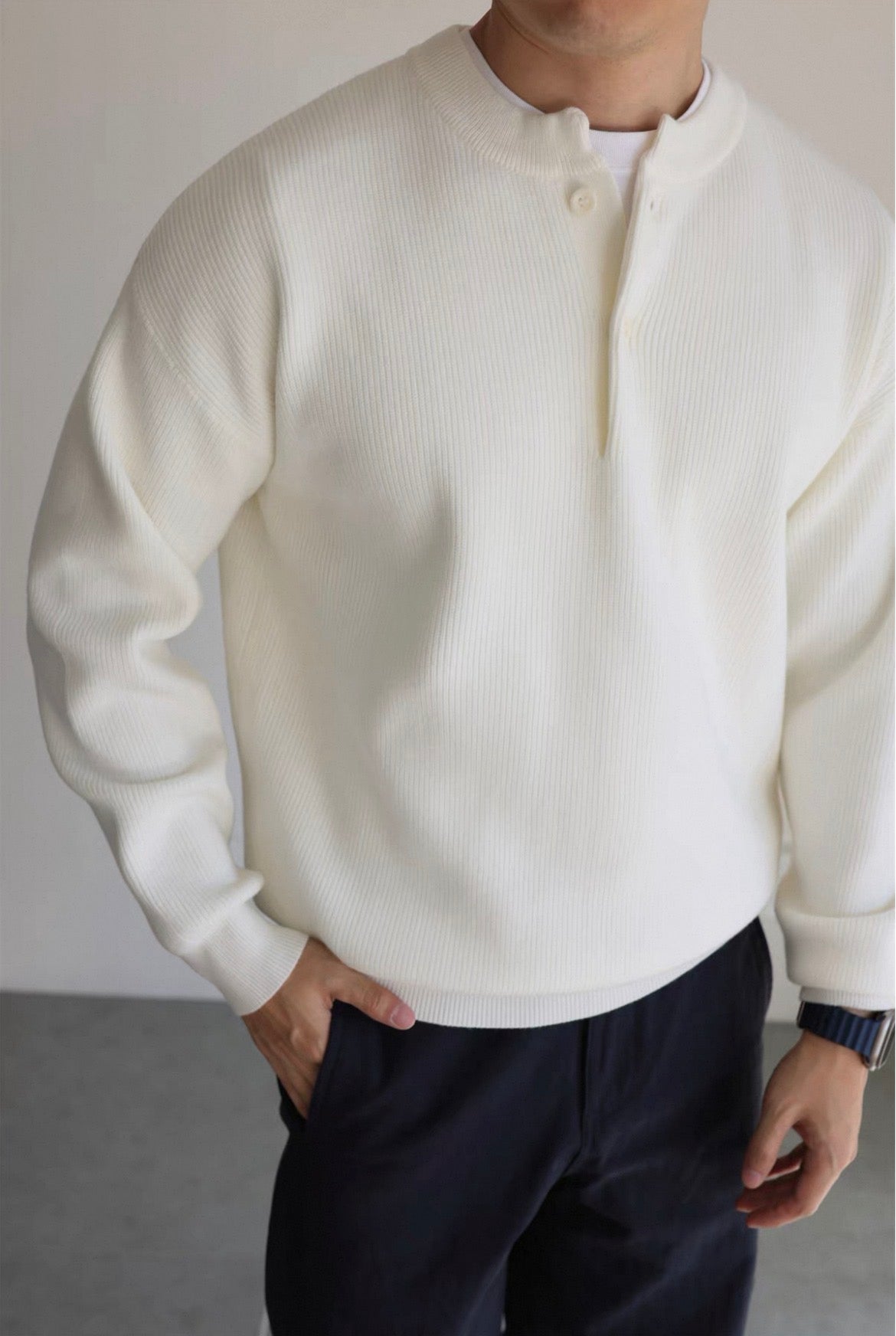 MONTARI RIBBED BUTTON-UP SWEATER