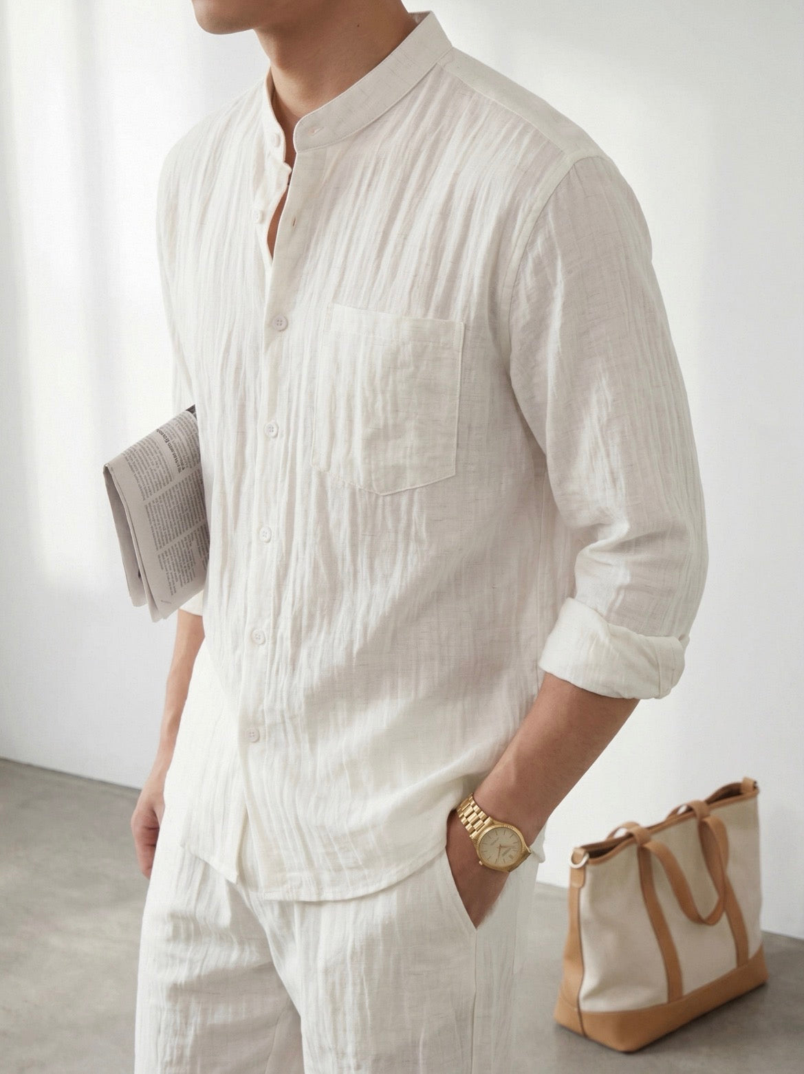 MONTARI LINEN STAND COLLAR