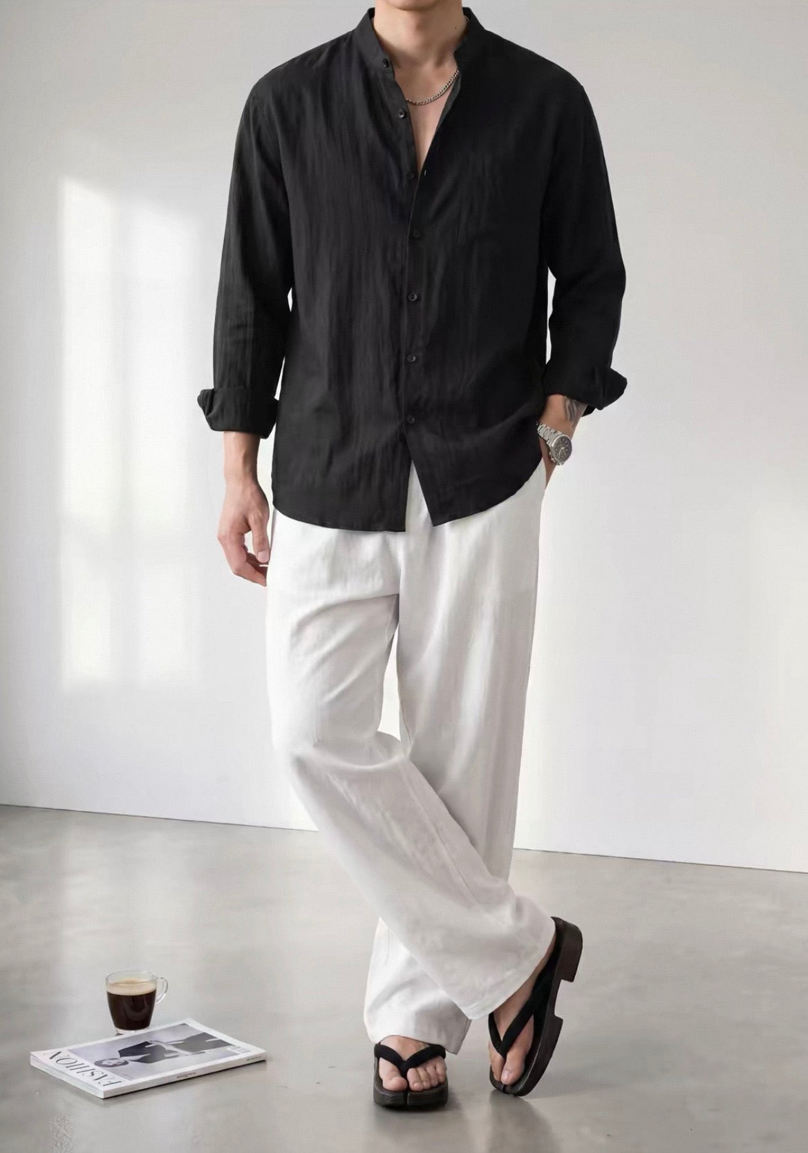 MONTARI LINEN STAND COLLAR