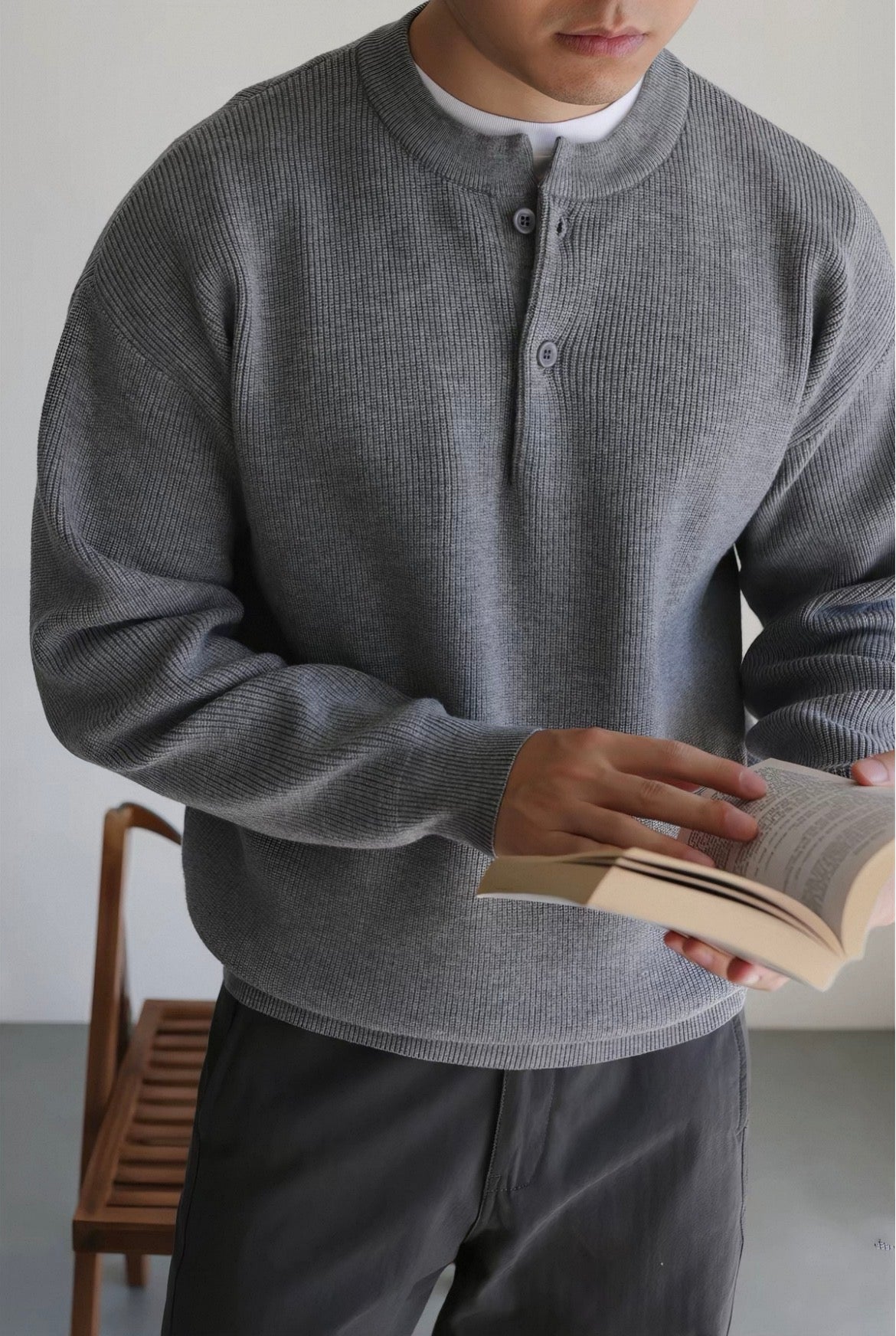 MONTARI RIBBED BUTTON-UP SWEATER