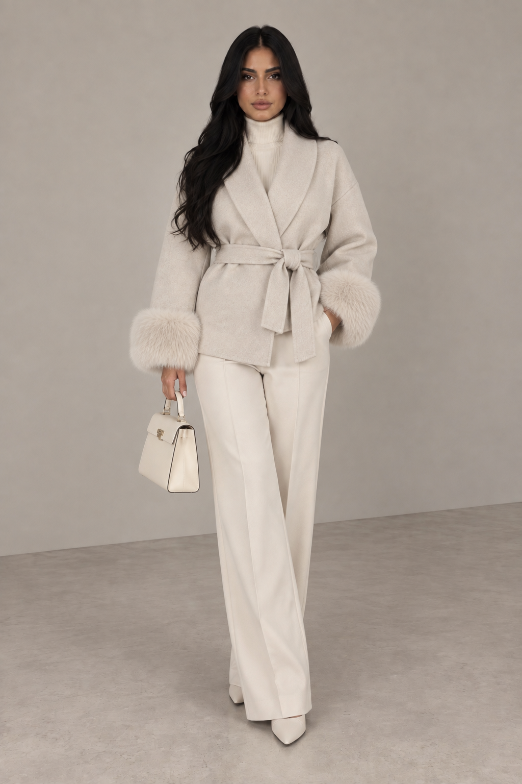 MONTARI FUR CUFF WRAP COAT