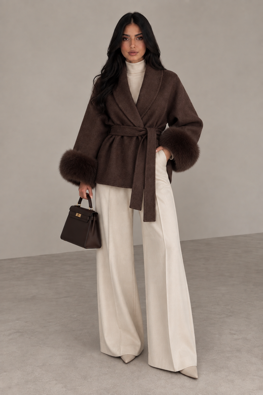 MONTARI FUR CUFF WRAP COAT