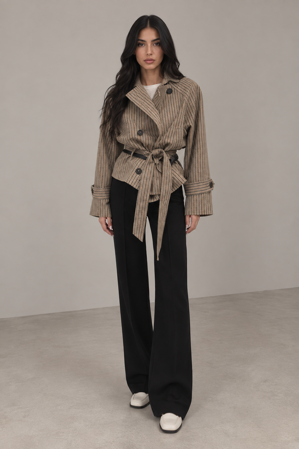 MONTARI CHECKED BELTED COAT